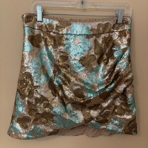 Molly Bracken Lili Sidonio Floral Sequin Mini Skirt Metallic Light Khaki